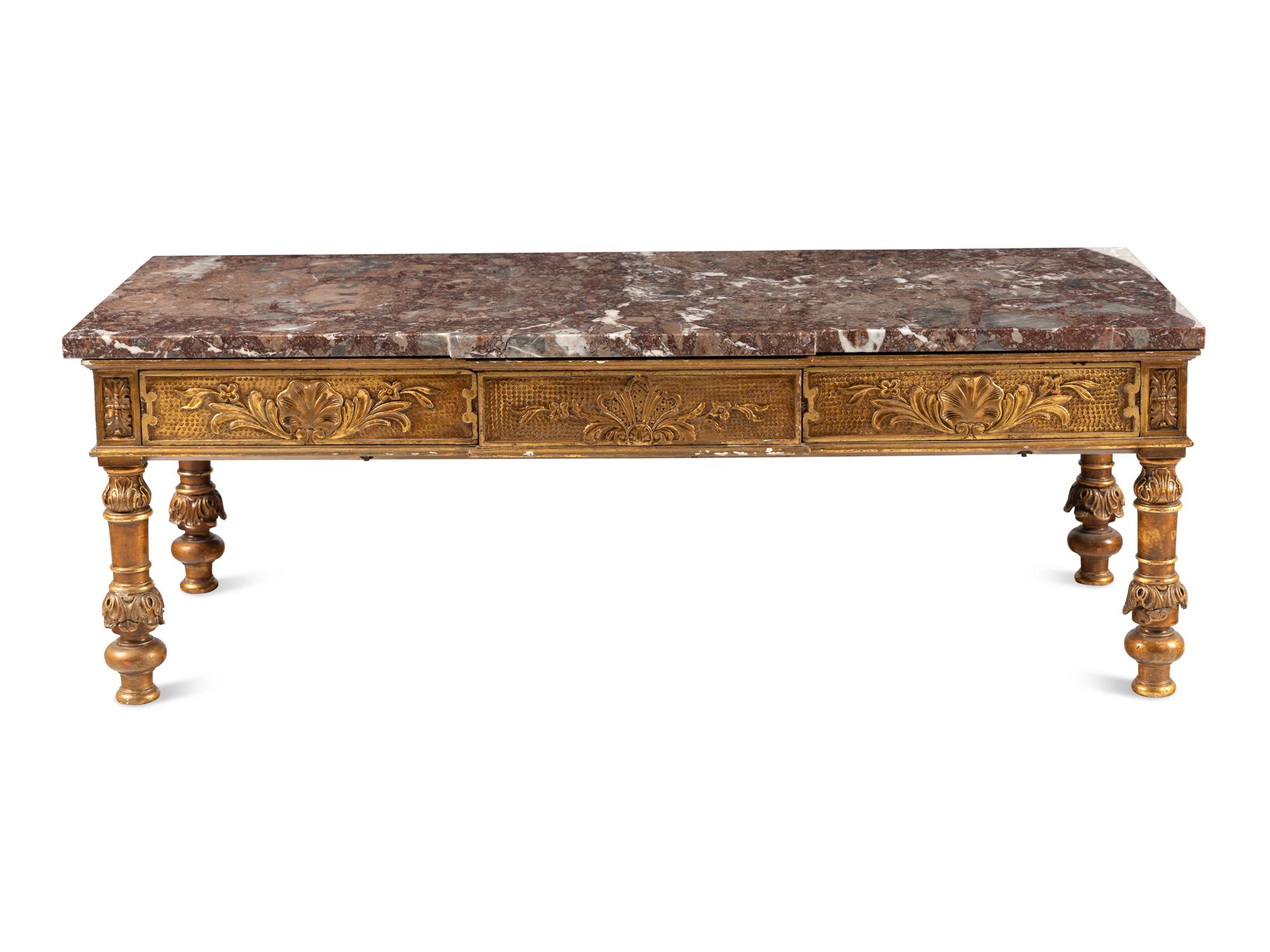An Italian Giltwood Marble Top Low Table