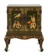A Chinese Painted and Parcel Gilt Cabinet on Stand