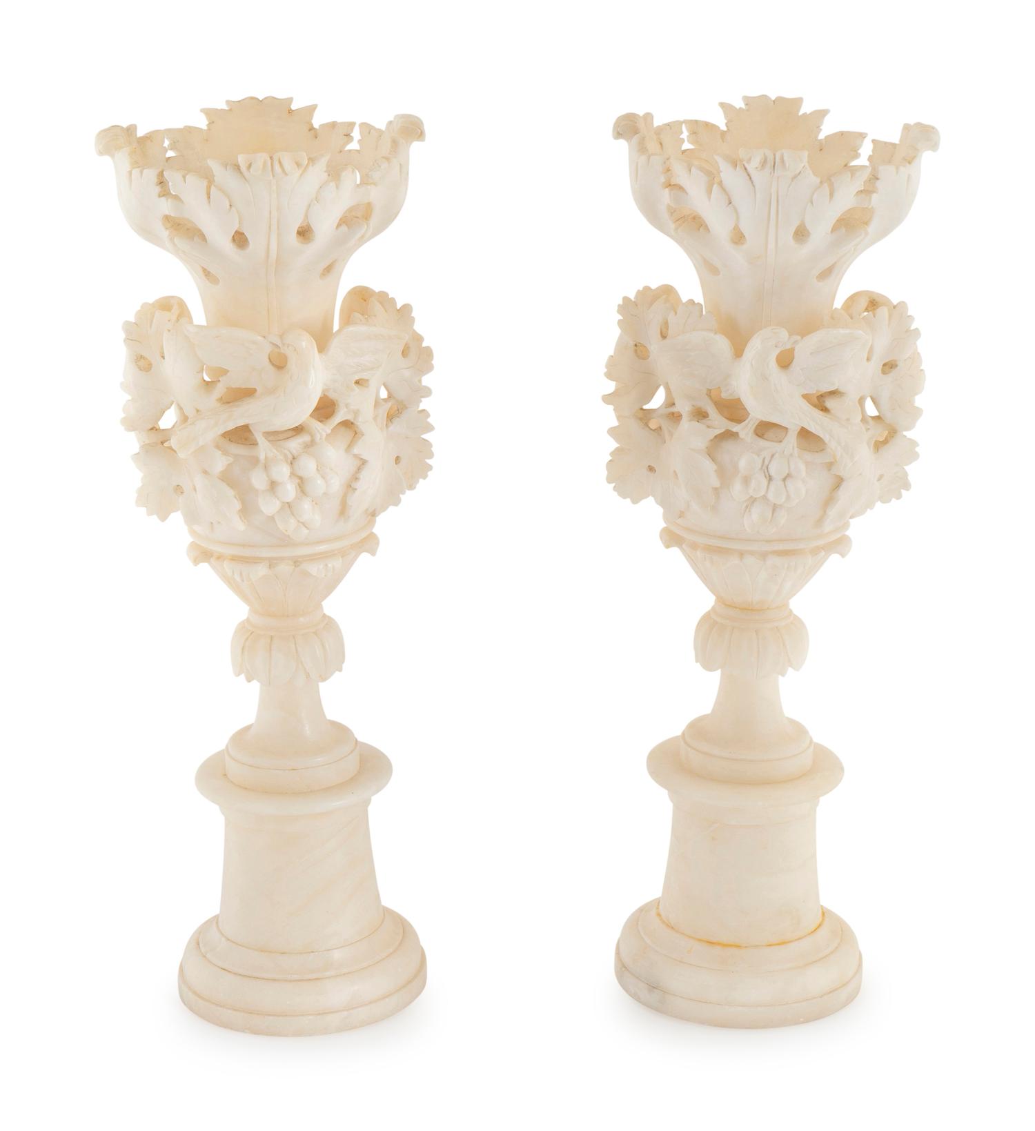 A Pair of Italian Carved Alabaster Urns — 19TH CENTURY