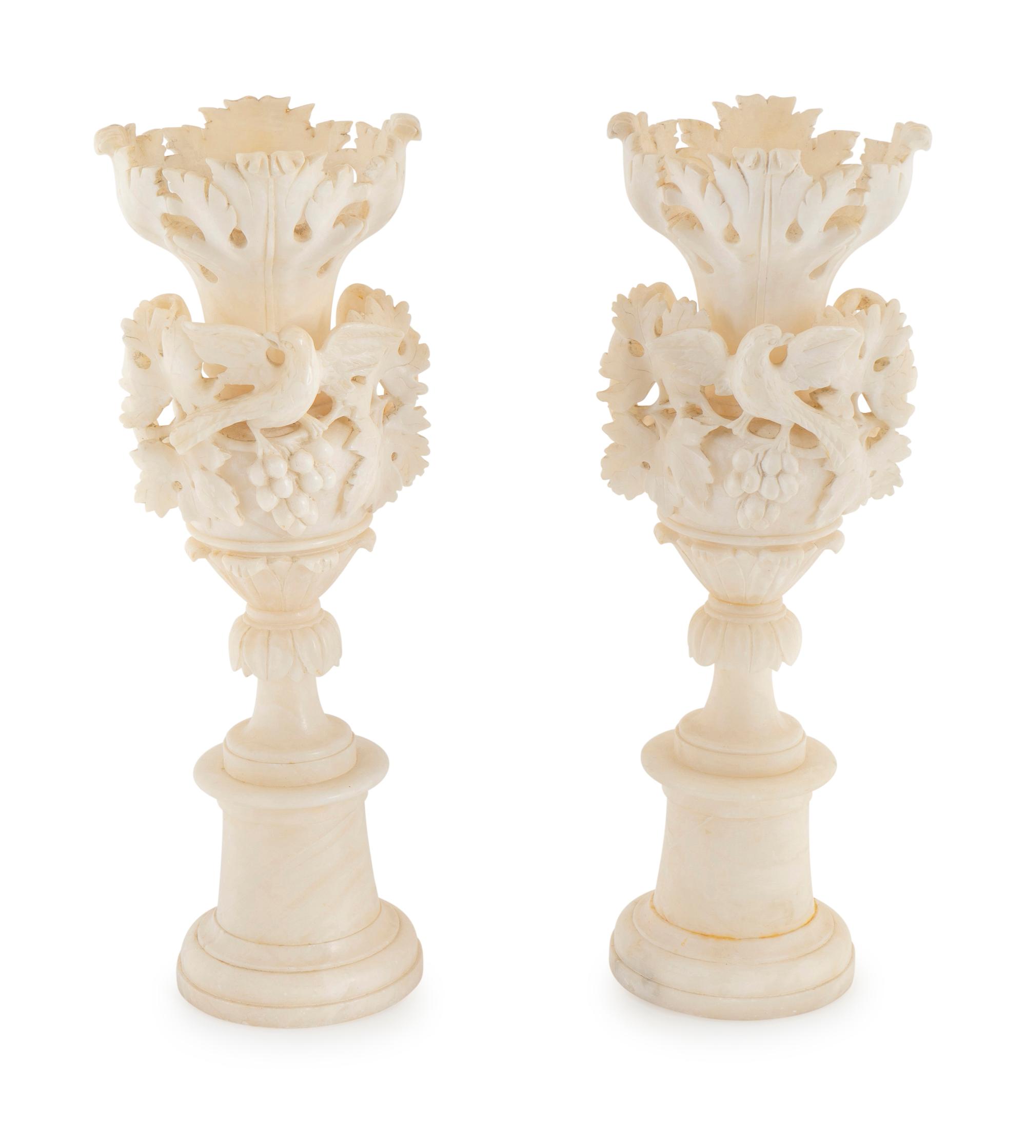 A Pair of Italian Carved Alabaster Urns — 19TH CENTURY