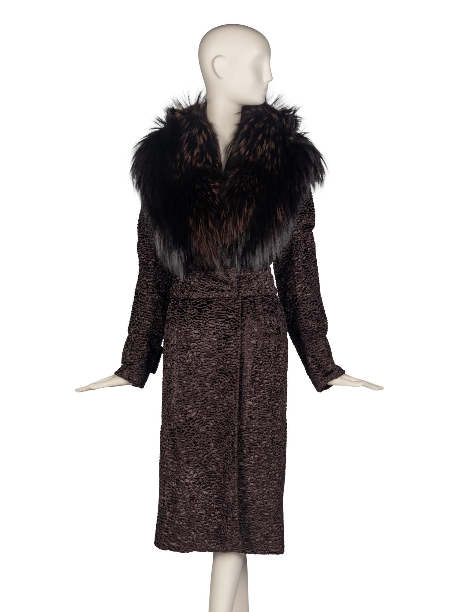 Tom Ford Faux Astrakhan Coat with Fox Fur Collar