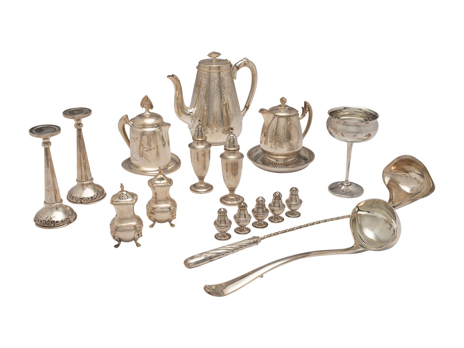 Seventeen Silver and Silver-Plate Table Articles