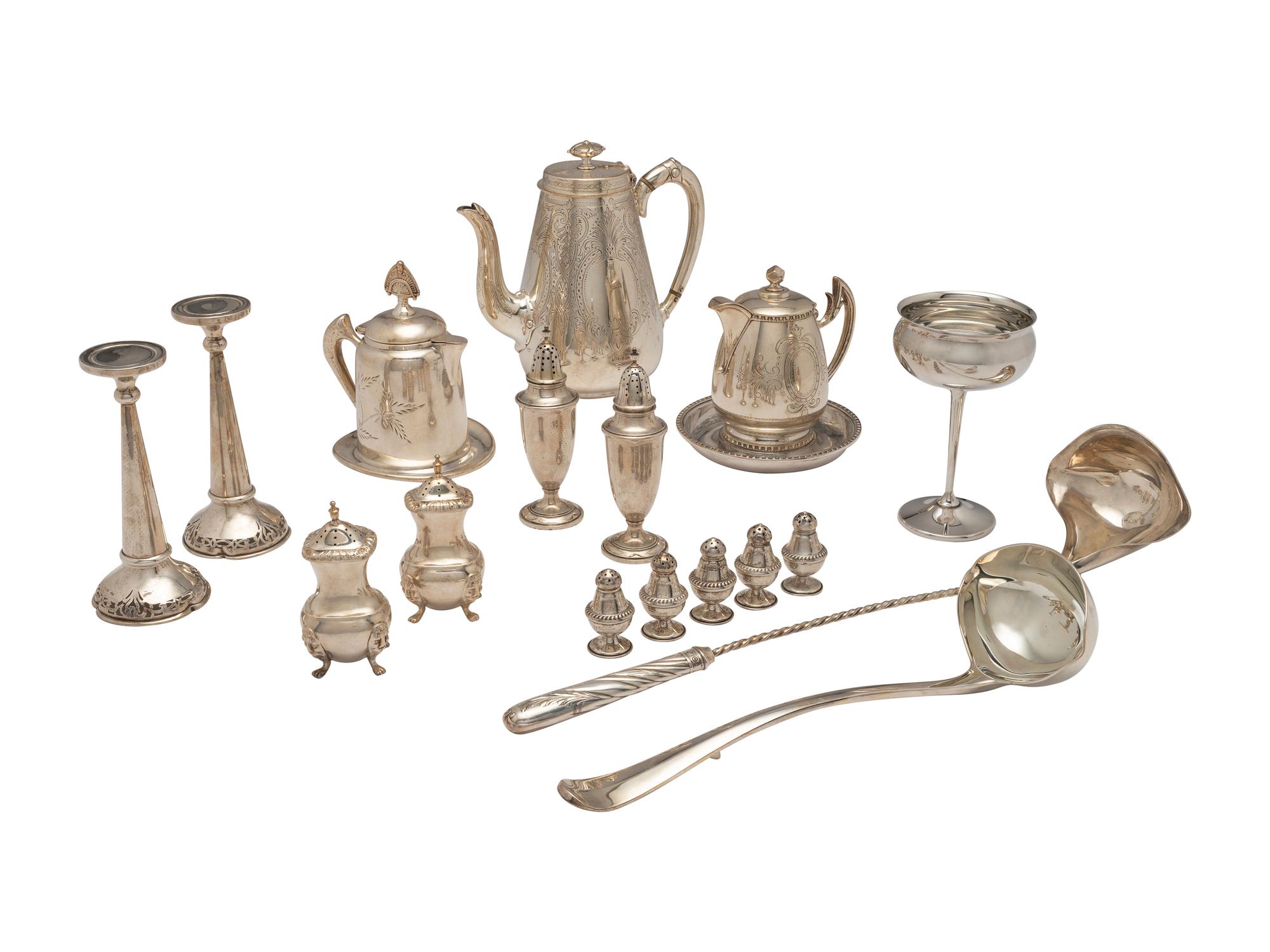 Seventeen Silver and Silver-Plate Table Articles