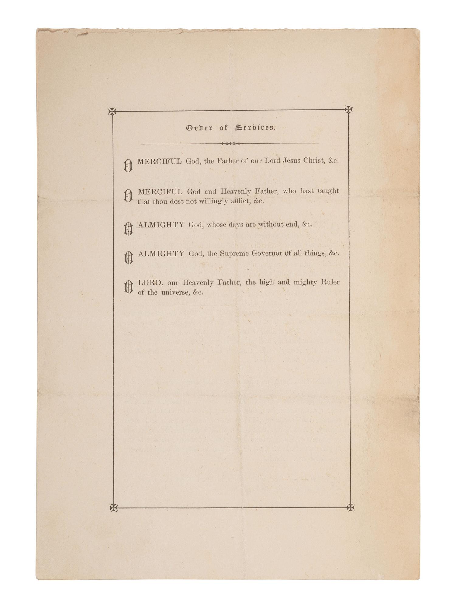 [LINCOLN FUNERAL]. Broadside and program for Lincoln funeral services held in Newburyport and Cambridge, Massachusetts. 19 April 1865.