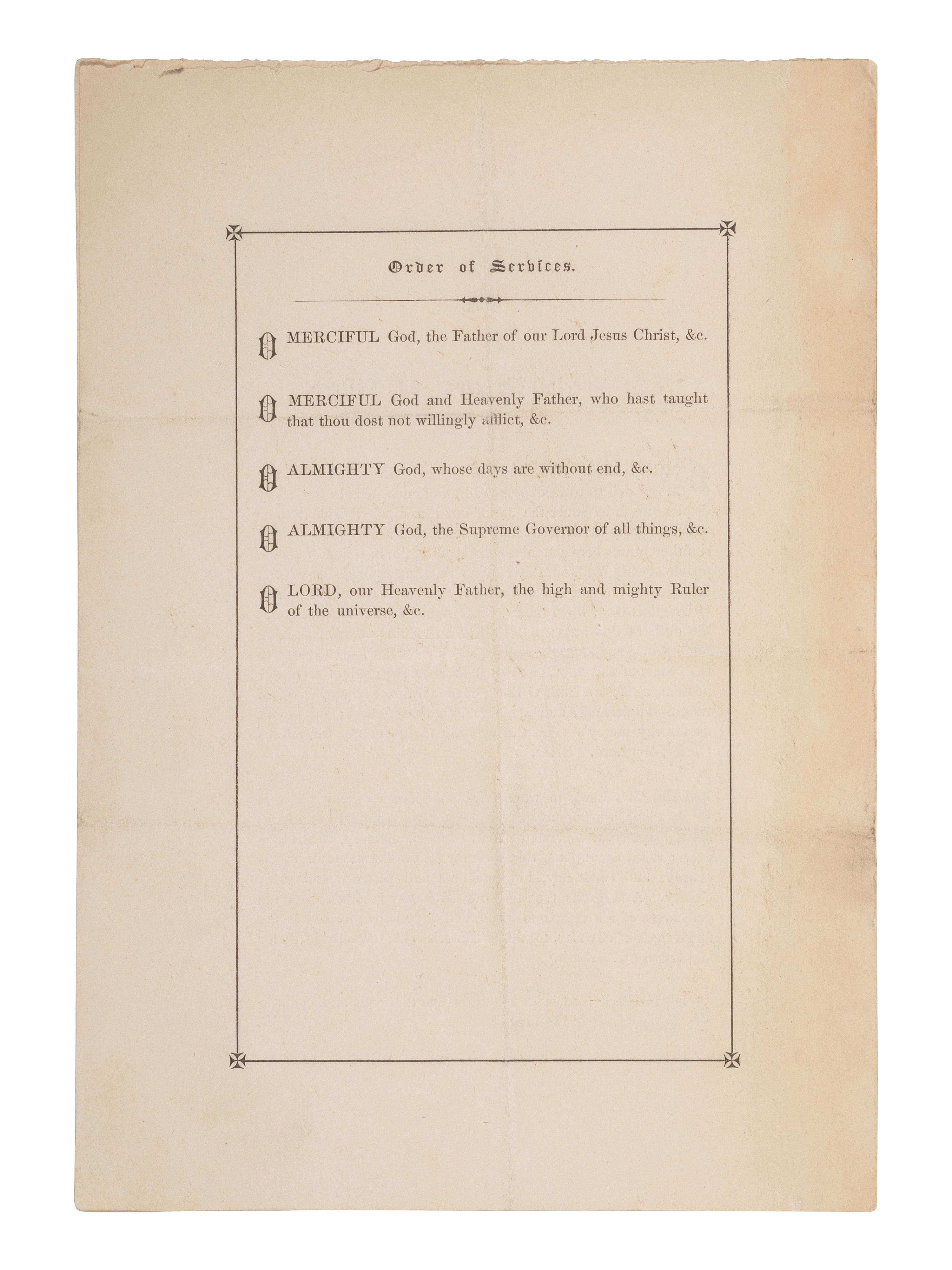 [LINCOLN FUNERAL]. Broadside and program for Lincoln funeral services held in Newburyport and Cambridge, Massachusetts. 19 April 1865.