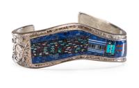 Sterling Silver Cuff, with Micro Mosaic Inlay Lot is located and will ship from Denver, Colorado.