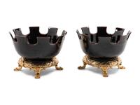 A Pair of Contemporary Ceramic and Gilt Metal Jardinières