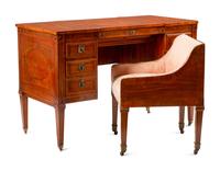 An Italian Walnut and Marquetry Mechanical Dressing Table with an Integrated Chair