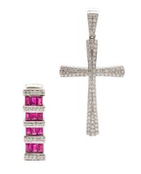 A Collection of 14 Karat White Gold and Multigem Pendants, 4.90 dwts.