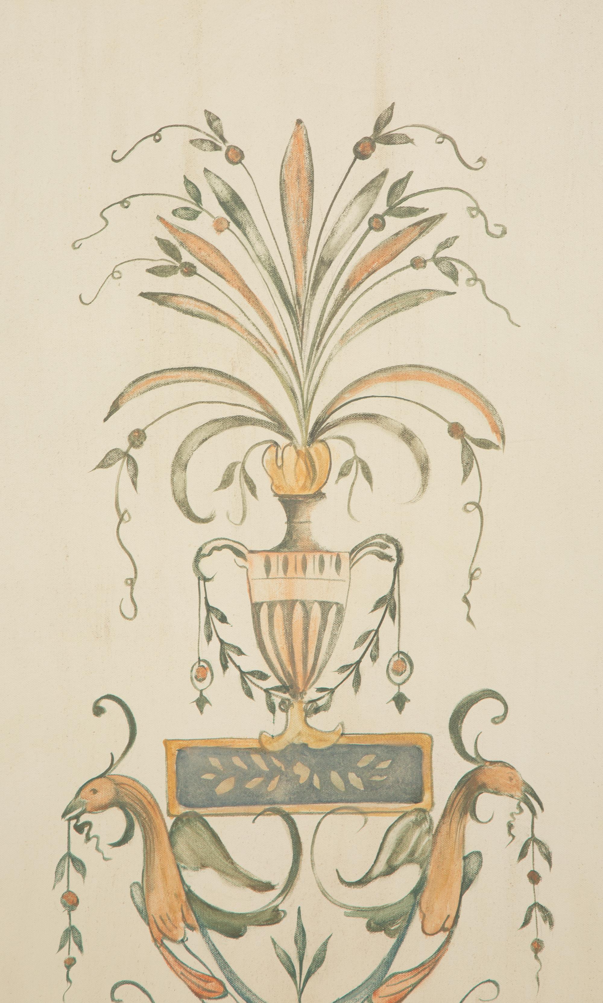 A Set of Five Neoclasscial Style Wallpaper Panels