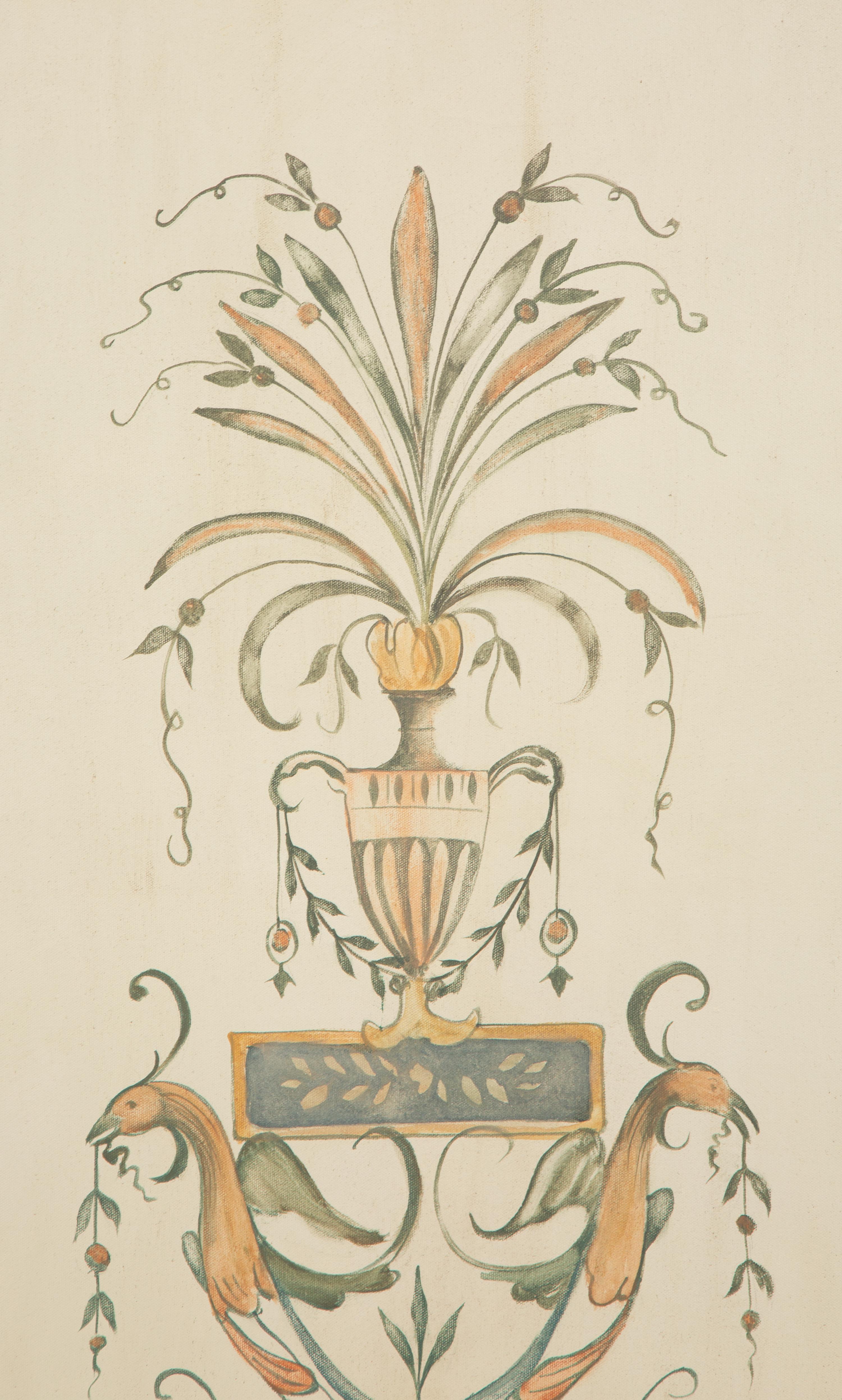A Set of Five Neoclasscial Style Wallpaper Panels