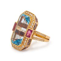 An 18 Karat Rose Gold, Blue Topaz, Pink Tourmaline, Pink Sapphire and Diamond Ring, Zorab,
