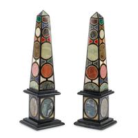A Pair of Italian Grand Tour Style Specimen Marble Obelisks