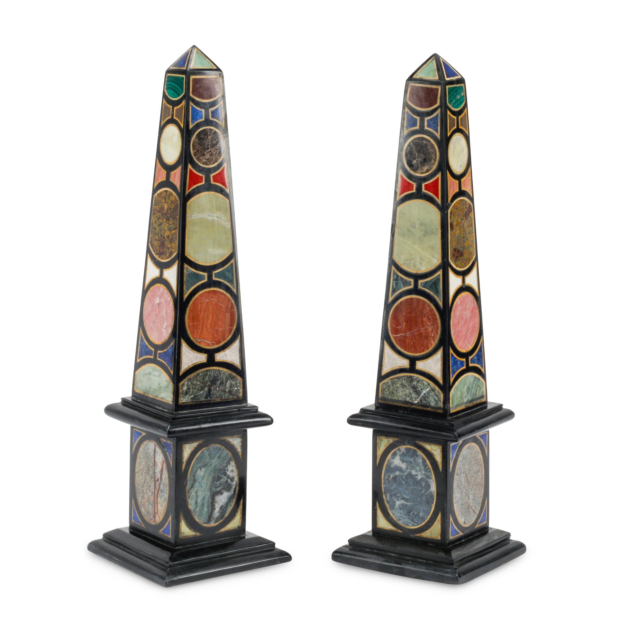 A Pair of Italian Grand Tour Style Specimen Marble Obelisks