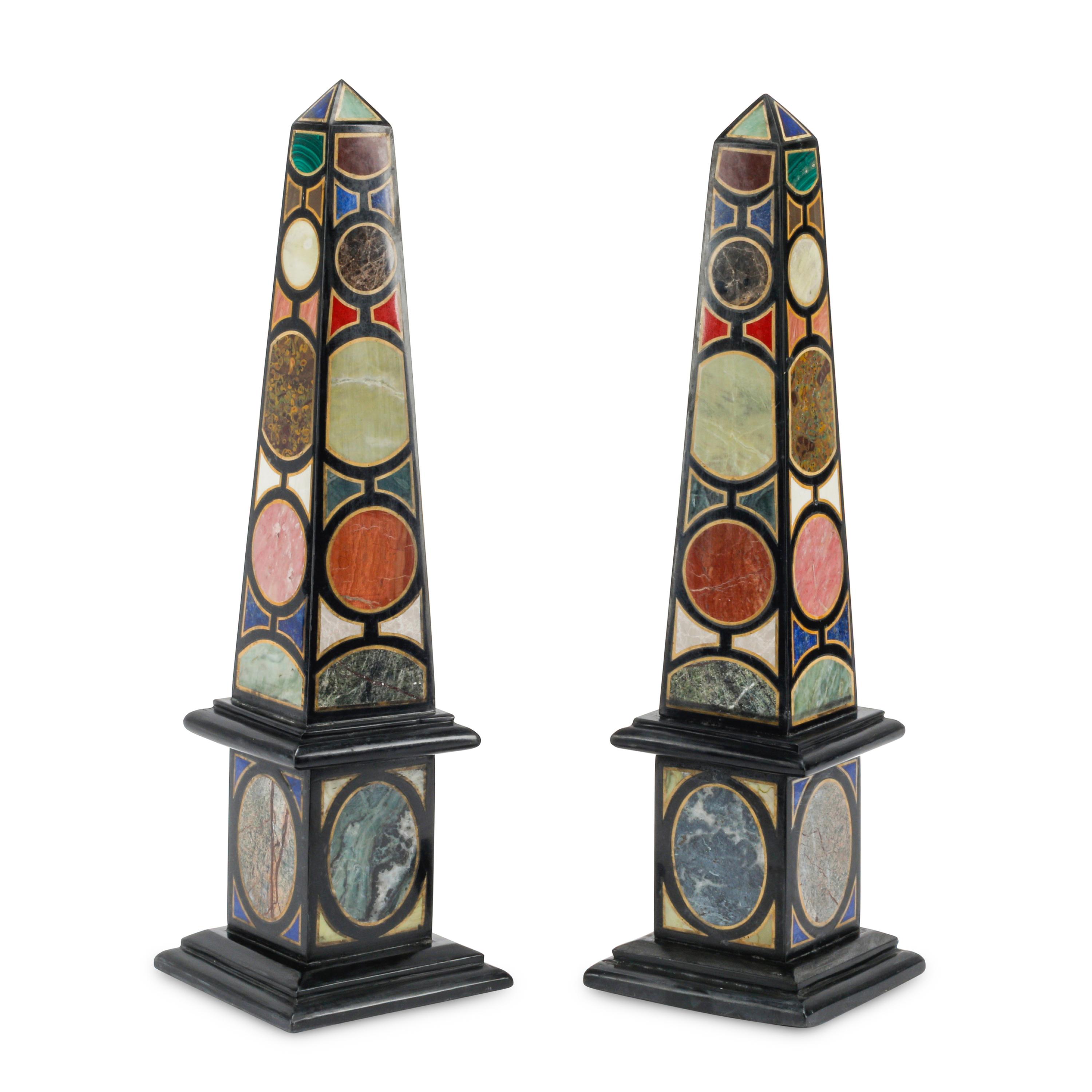 A Pair of Italian Grand Tour Style Specimen Marble Obelisks