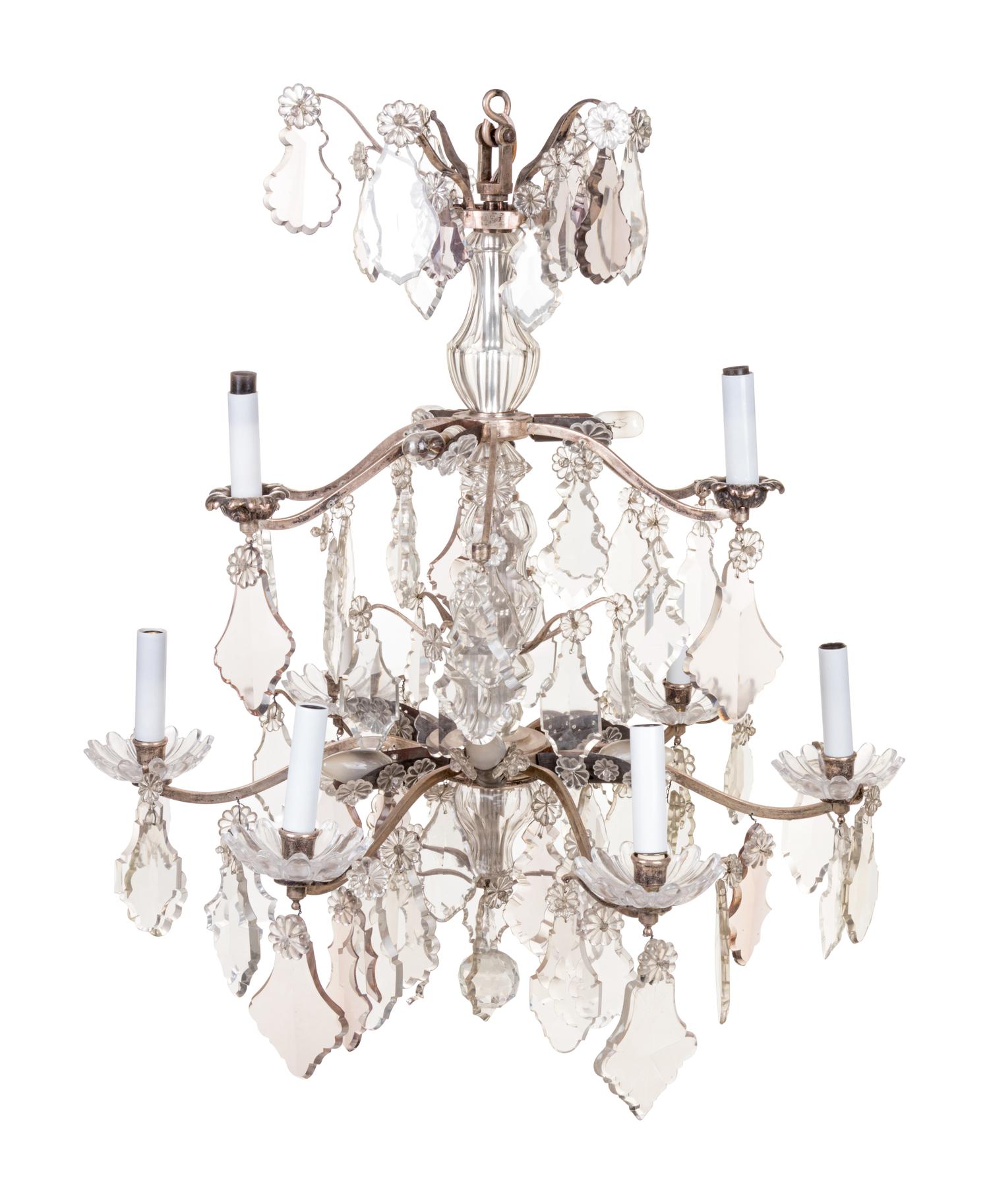 A French Silvered Bronze and Cut Glass Chandelier