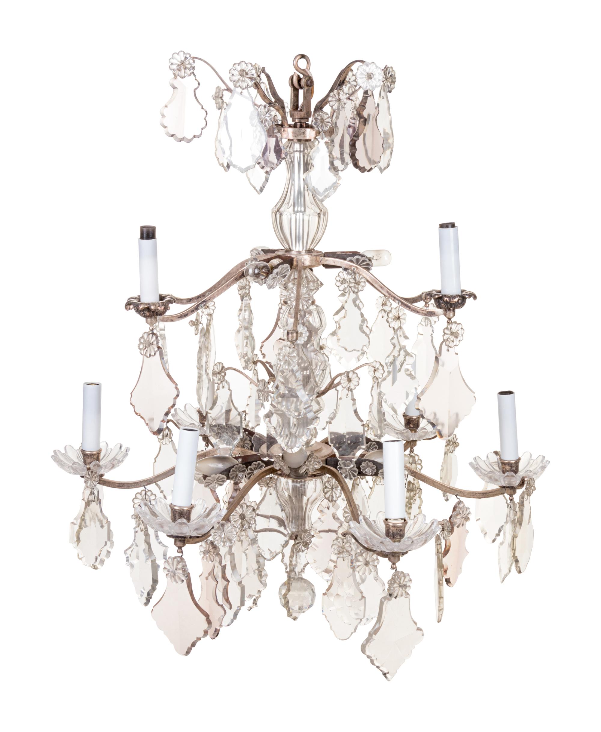 A French Silvered Bronze and Cut Glass Chandelier