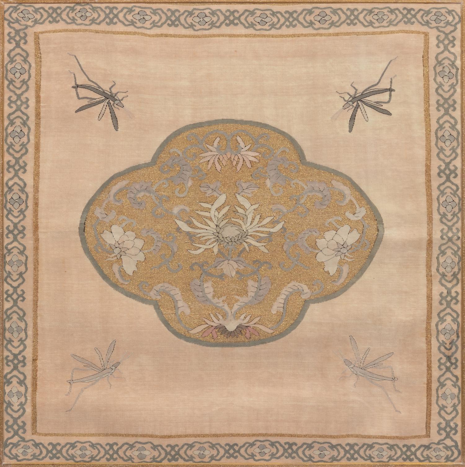 A Chinese Kesi Woven Silk 'Dragonfly and Flower' Panel
