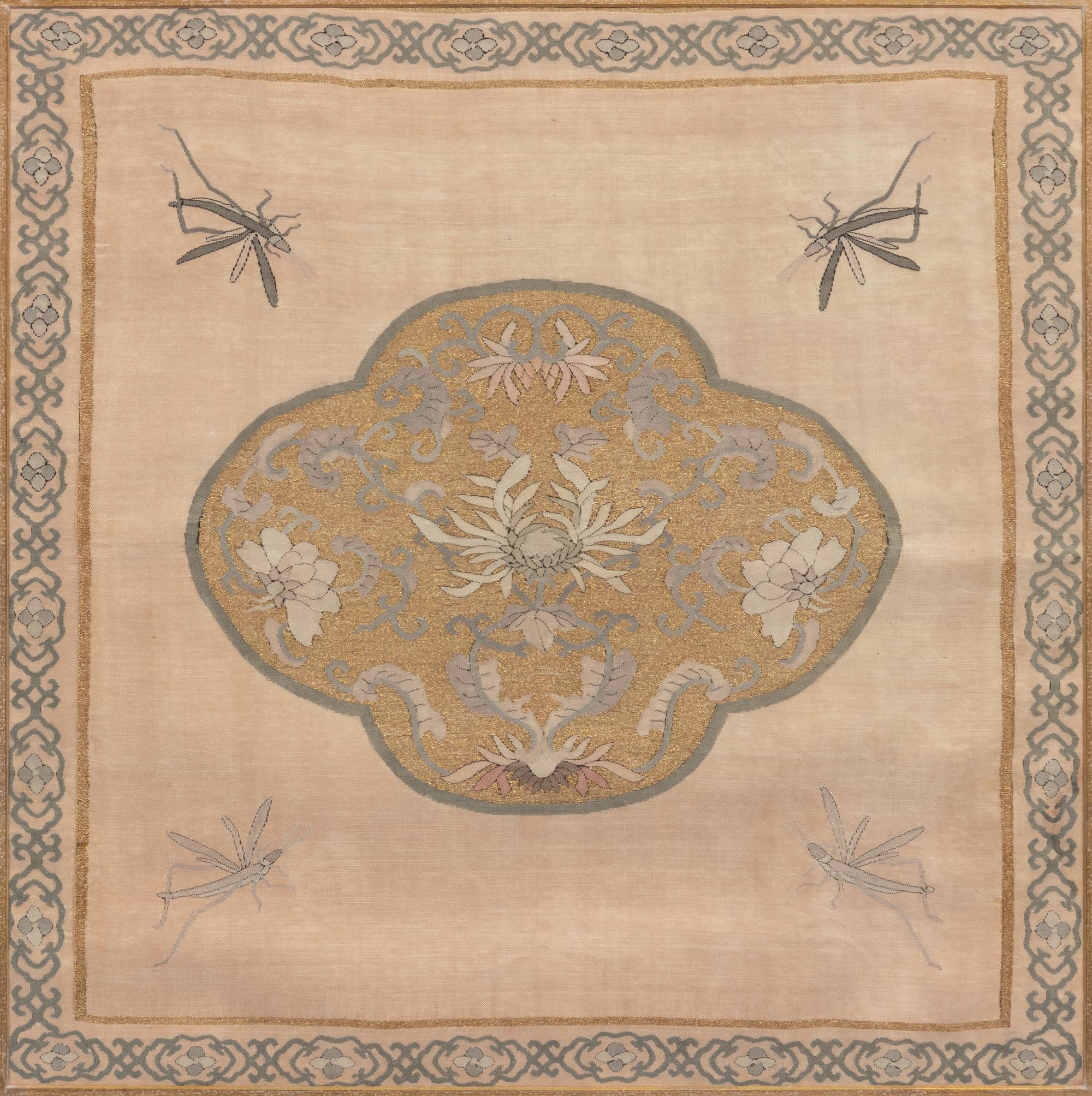 A Chinese Kesi Woven Silk 'Dragonfly and Flower' Panel