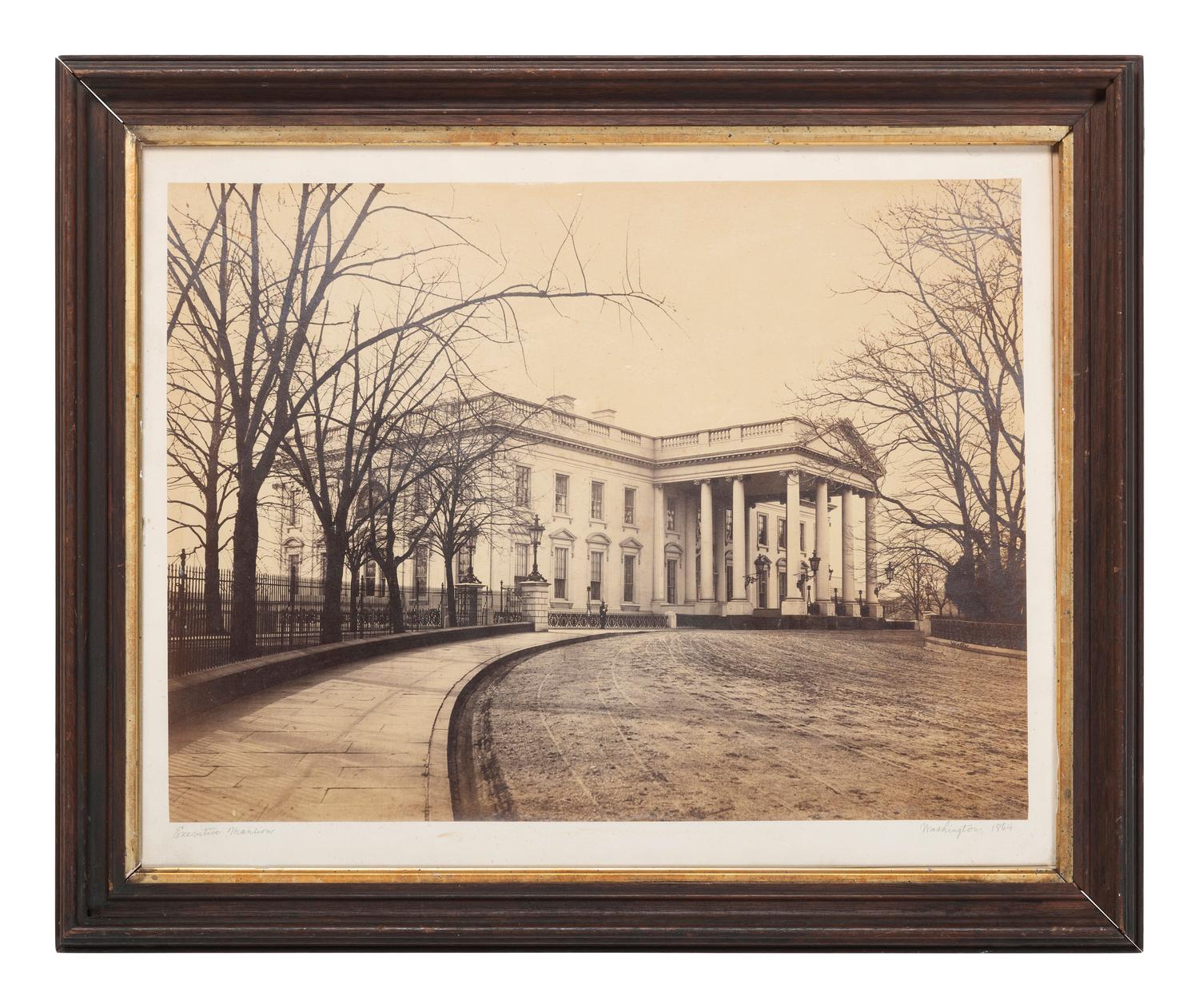 [THE WHITE HOUSE]. WALKER, Lewis Emery (1820-1880), photographer. Large format photograph of the White House. Washington, DC, 1864.