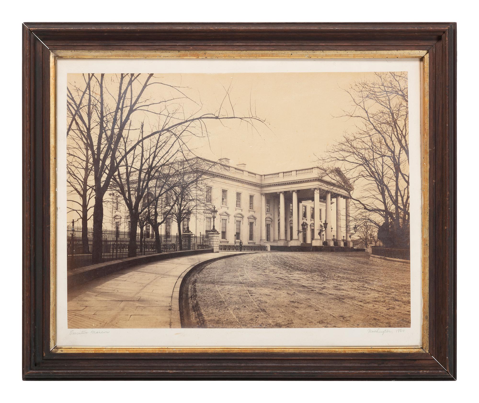 [THE WHITE HOUSE]. WALKER, Lewis Emery (1820-1880), photographer. Large format photograph of the White House. Washington, DC, 1864.