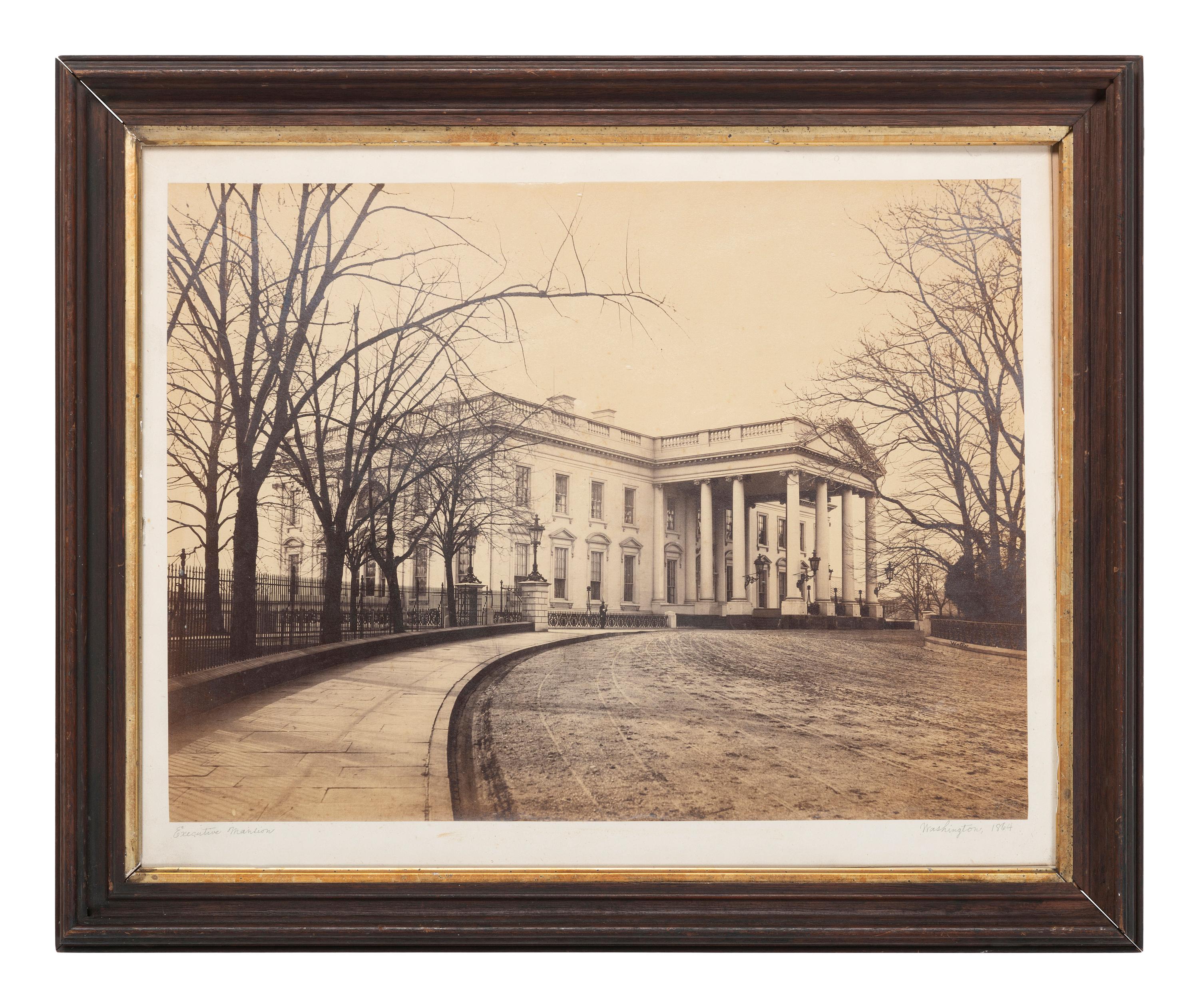 [THE WHITE HOUSE]. WALKER, Lewis Emery (1820-1880), photographer. Large format photograph of the White House. Washington, DC, 1864.