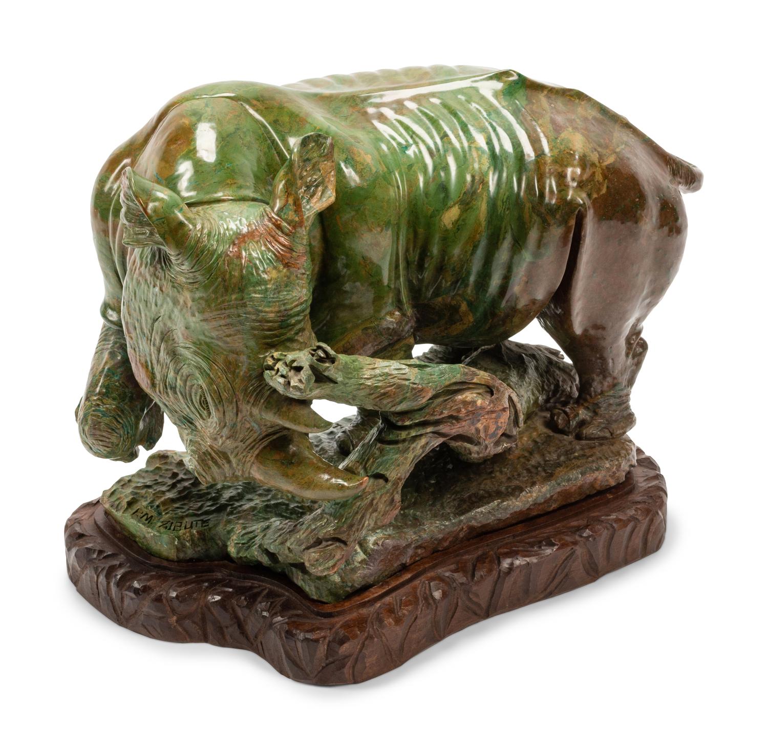 A Carved Verdite Model of a Rhinoceros