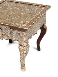 A Pair of Syrian Pewter and Mother-of-Pearl Inlaid Side Tables