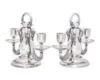 A Pair of Georg Jensen Silver Two-Light Candelabra