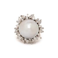 CULTURED PEARL AND DIAMOND RING