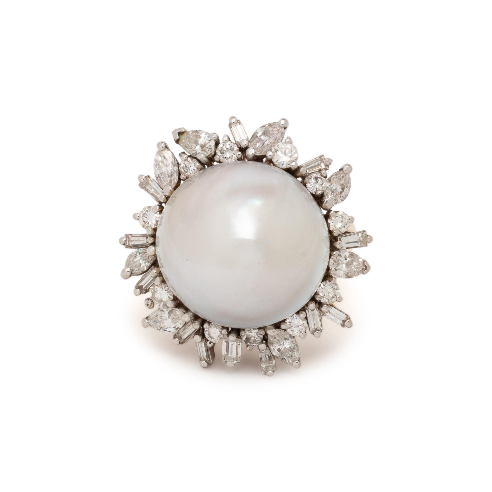 CULTURED PEARL AND DIAMOND RING