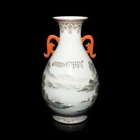 A Chinese Famille Rose Porcelain 'Landscape' Yuhuchun Vase, 20th Century — 近代 粉彩山水圖雙耳瓶