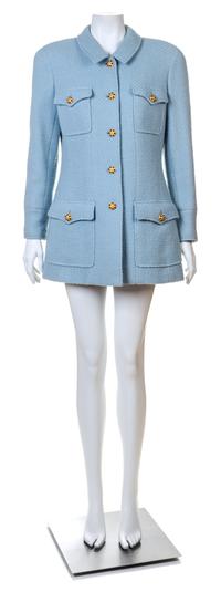 A Chanel Baby Blue Boucle Jacket, Size 44.
