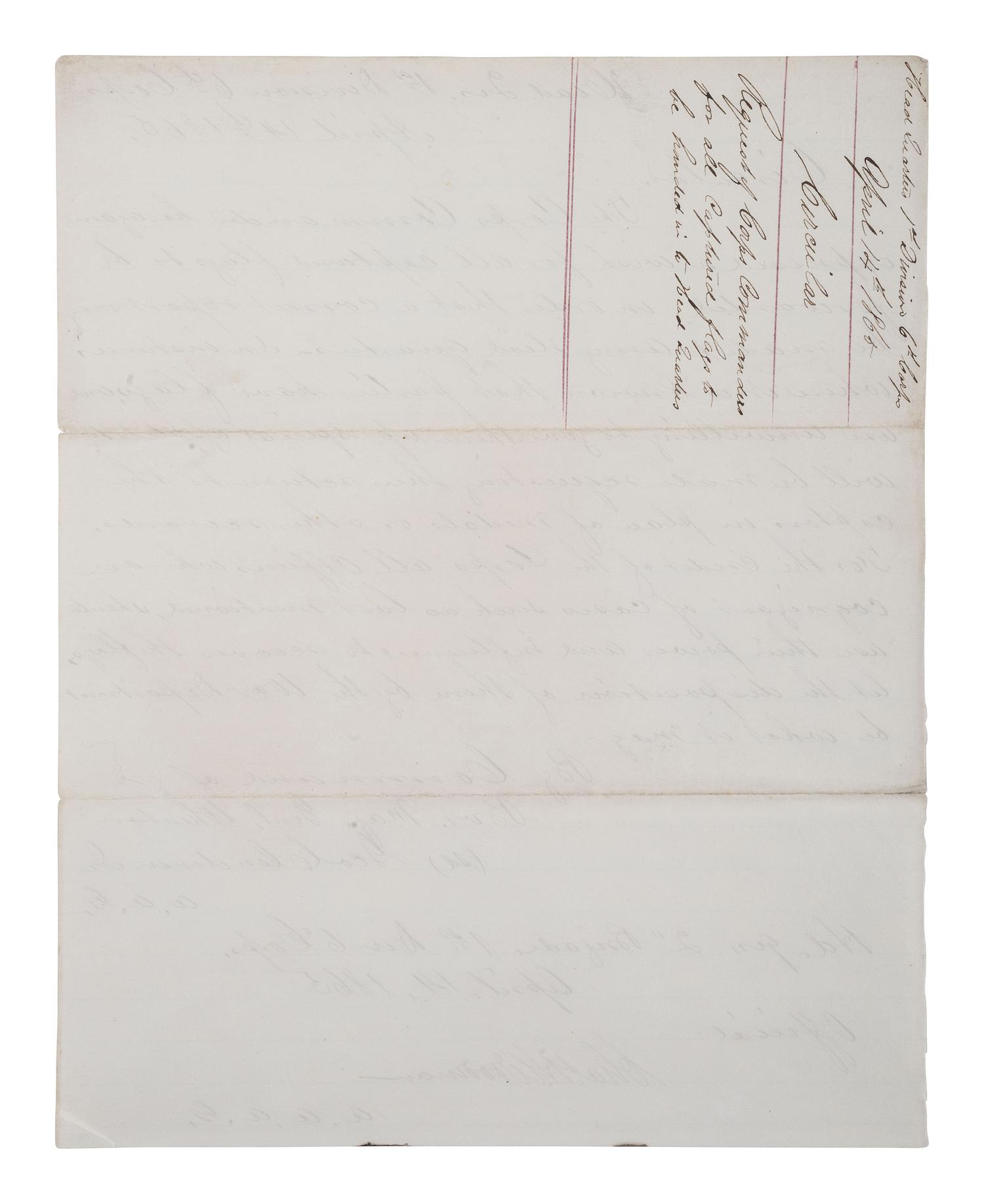 [CIVIL WAR] Union Circular requesting captured flags be returned to Corps Commander, 14 April 1865.