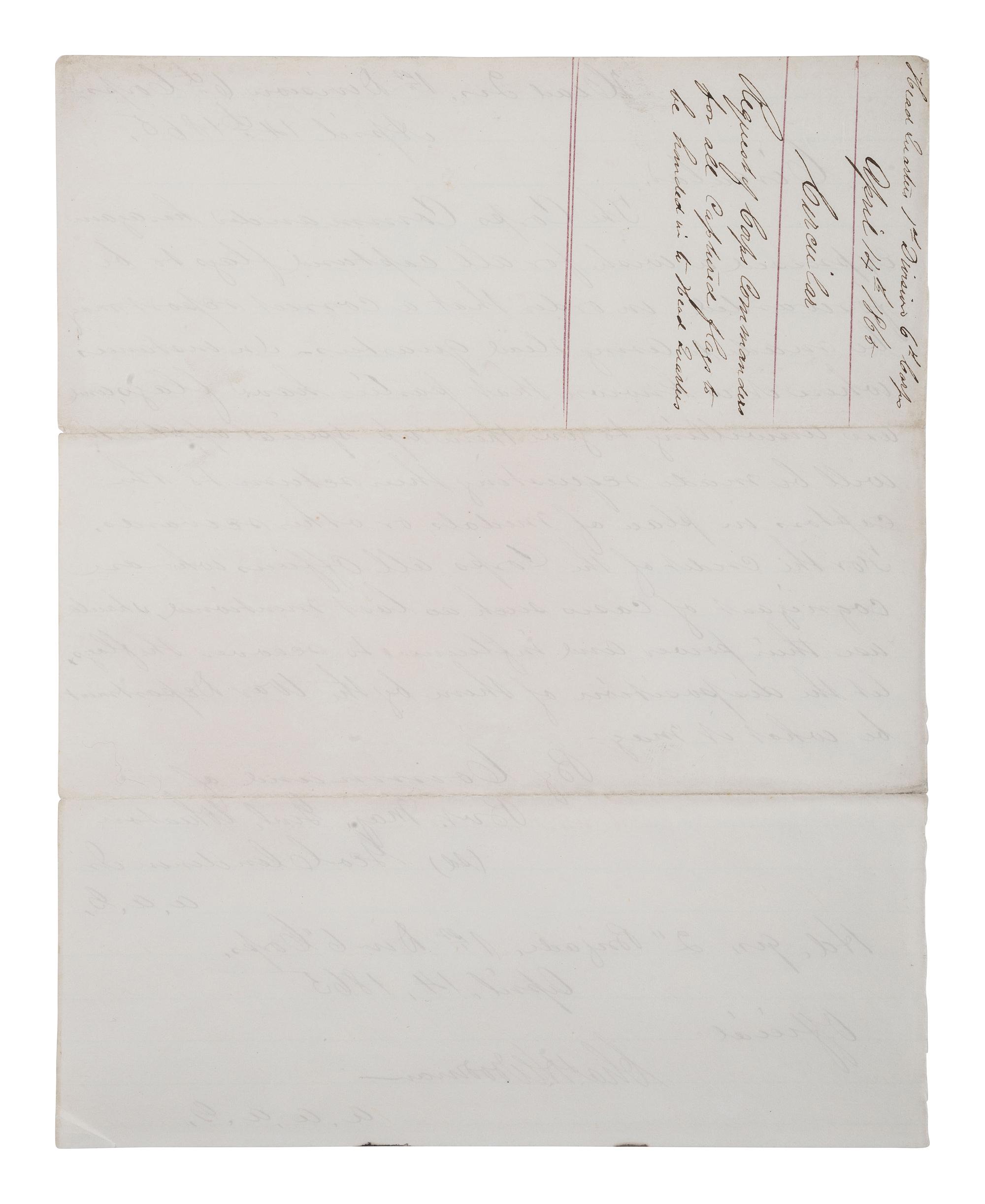 [CIVIL WAR] Union Circular requesting captured flags be returned to Corps Commander, 14 April 1865.