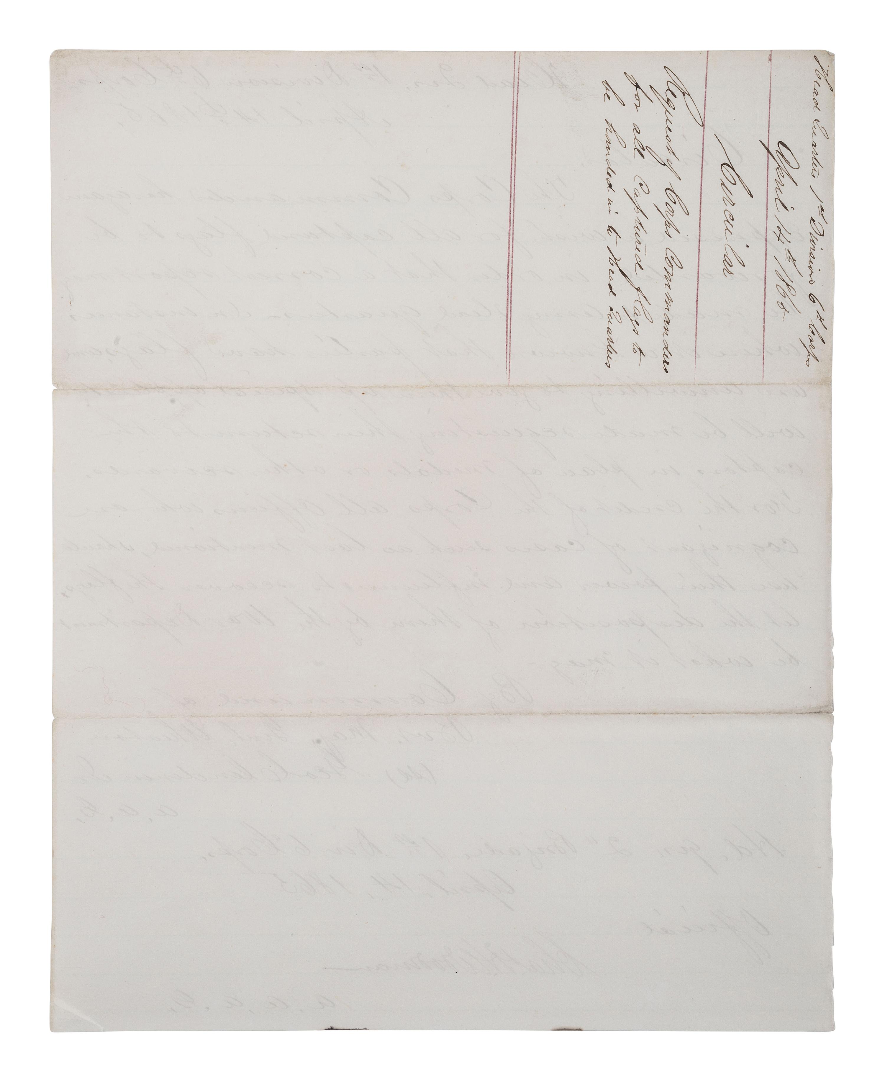 [CIVIL WAR] Union Circular requesting captured flags be returned to Corps Commander, 14 April 1865.