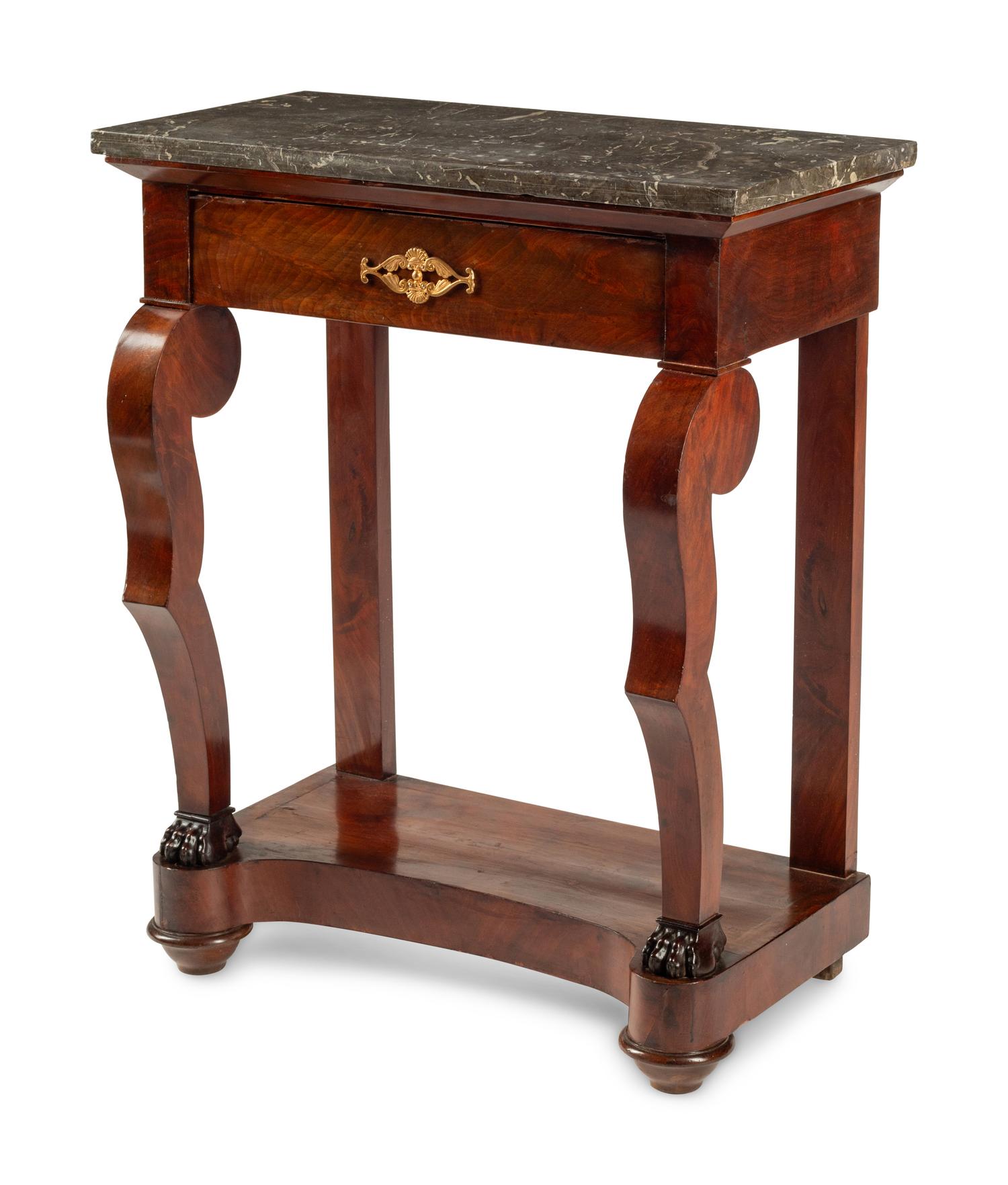 An Empire Style Gilt Bronze Mounted Mahogany Marble-Top Pier Table