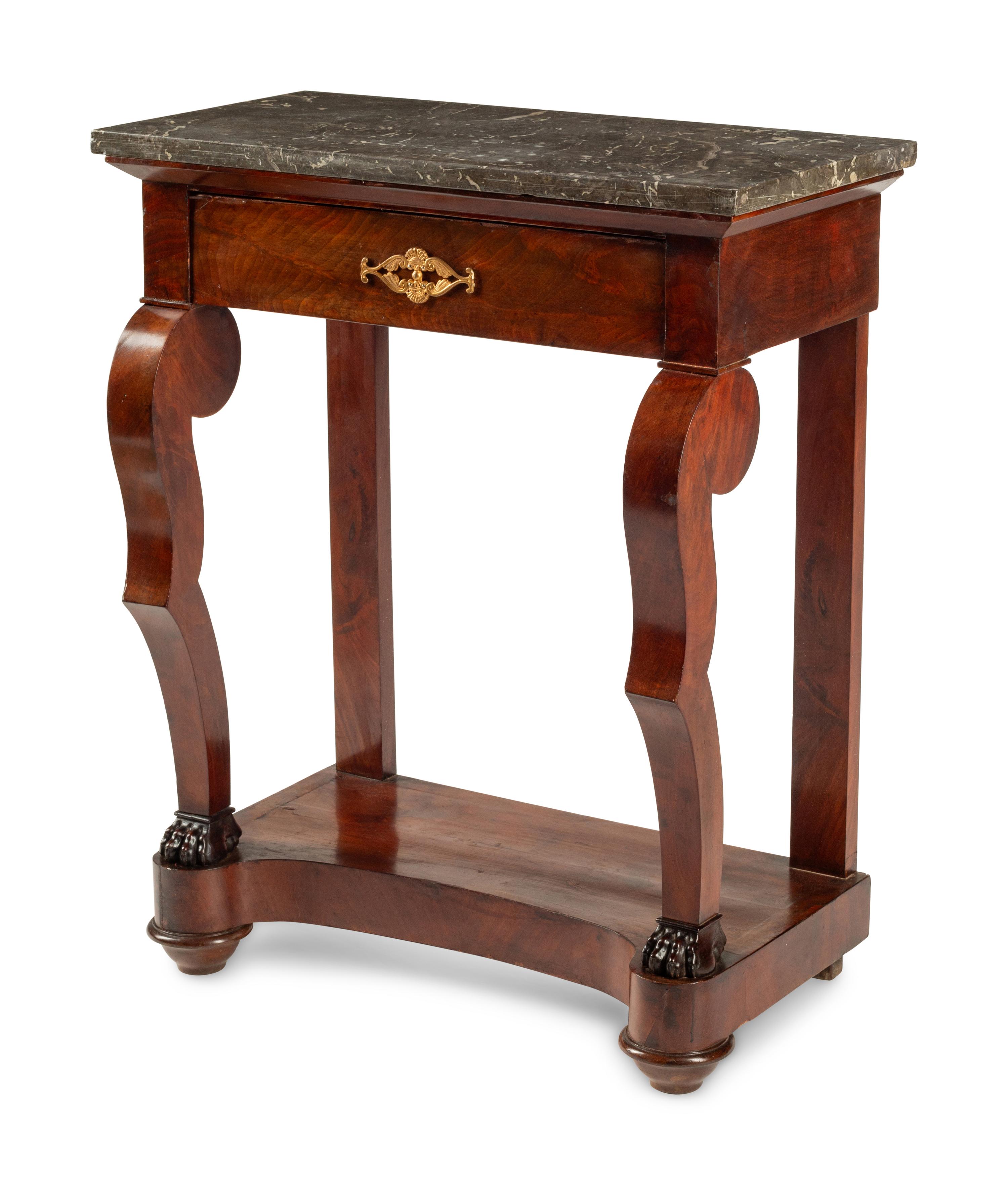 An Empire Style Gilt Bronze Mounted Mahogany Marble-Top Pier Table