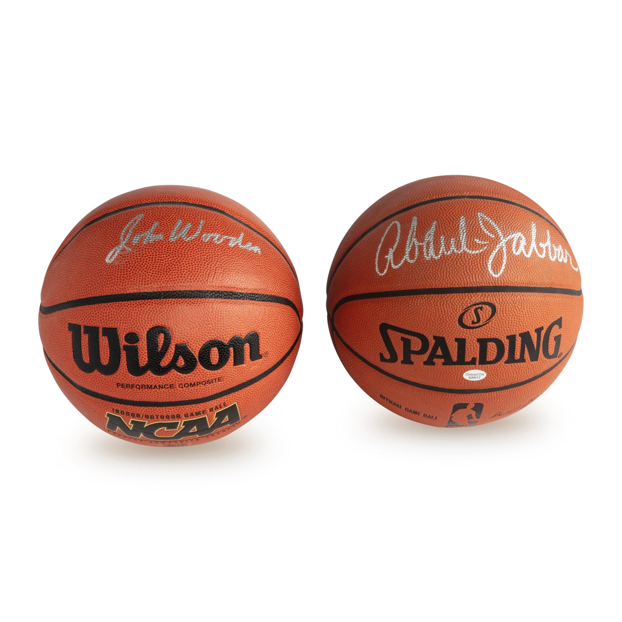 A Collection of Kareem Abdul-Jabbar and John Wooden Signed Autograph Basketballs