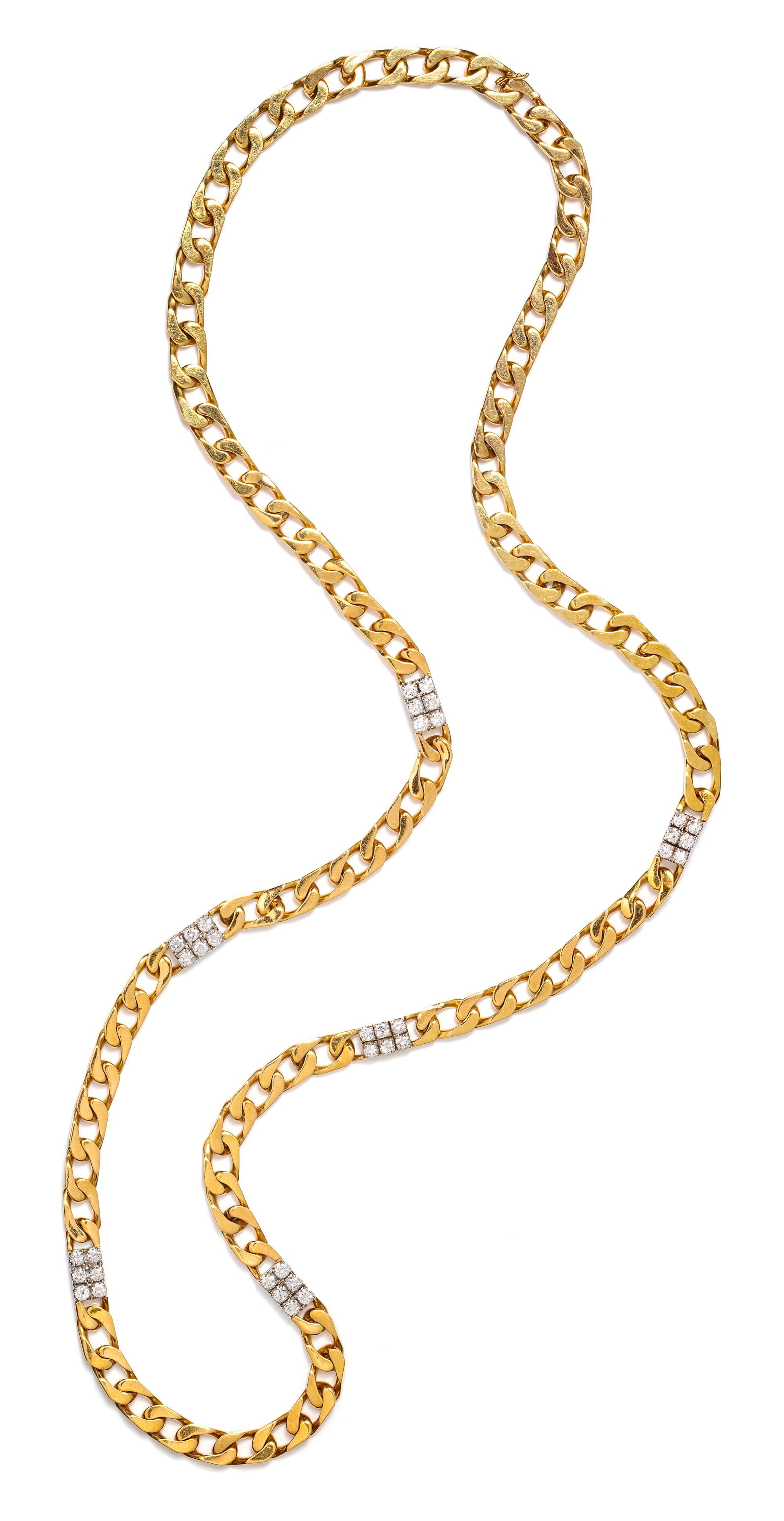 A Bicolor Gold and Diamond Longchain Necklace, 114.40 dwts.