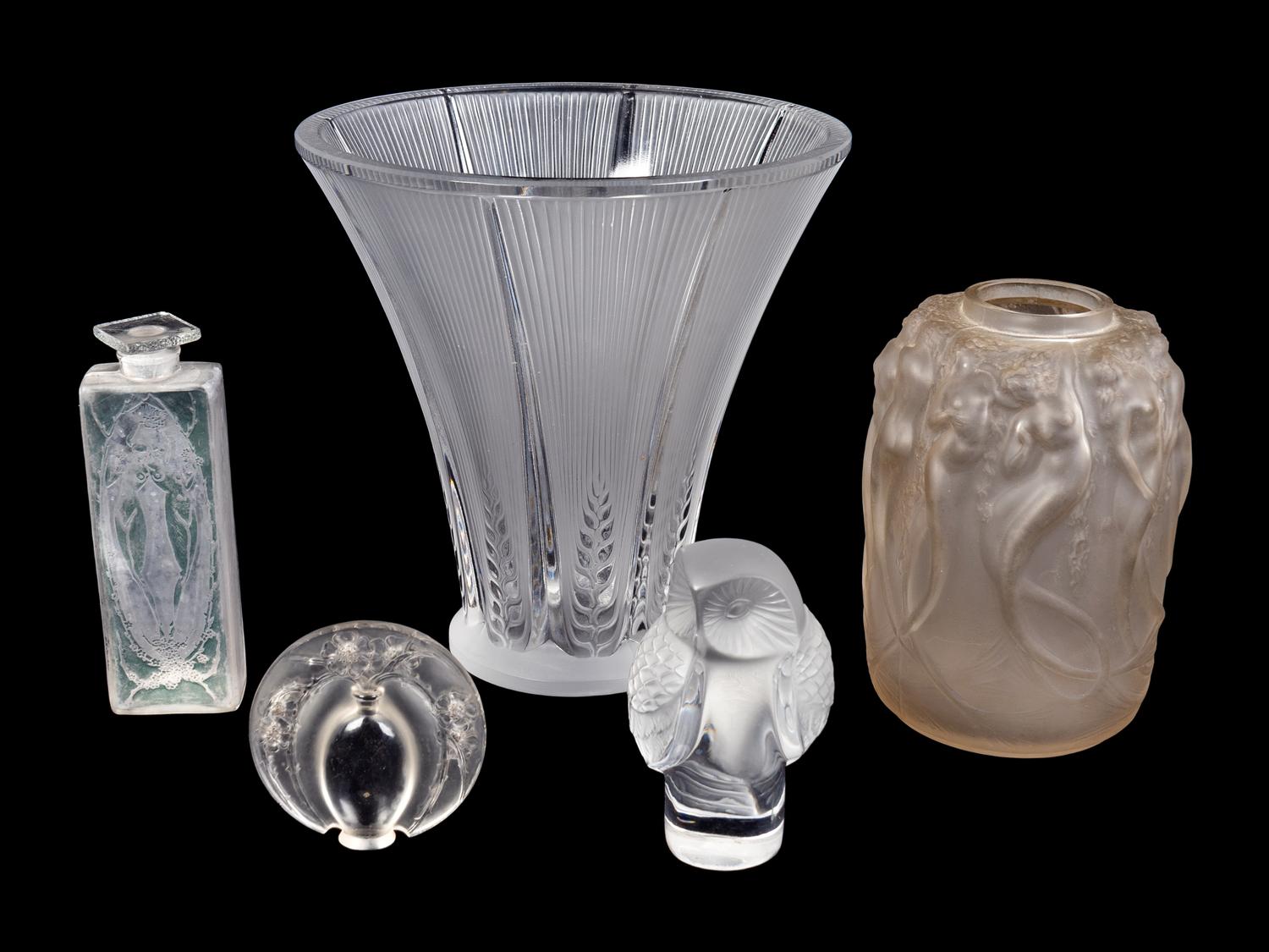 Five Lalique Frosted Glass Articles