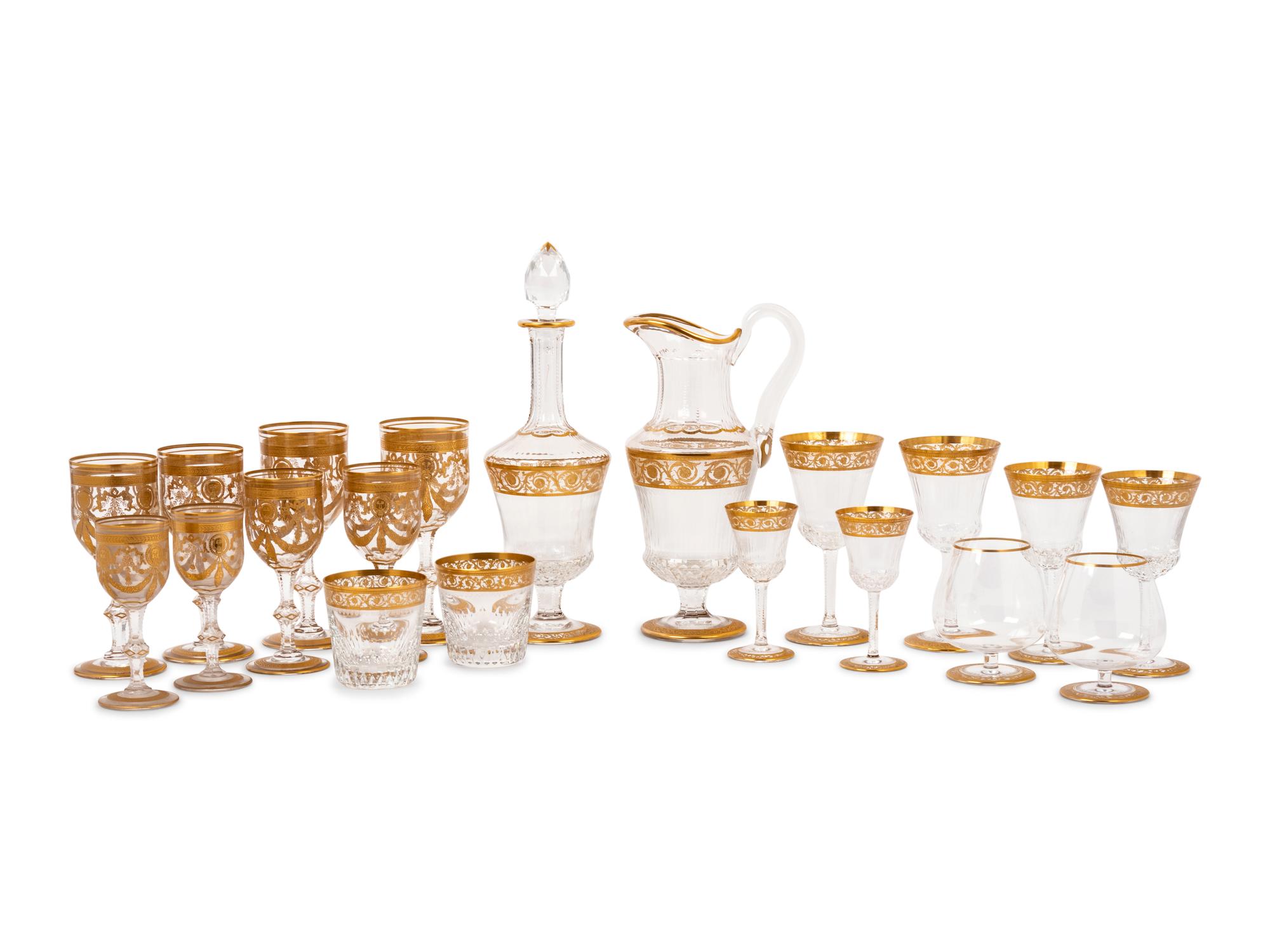 A Collection of St. Louis Gilt Decorated Glass Stemware Articles