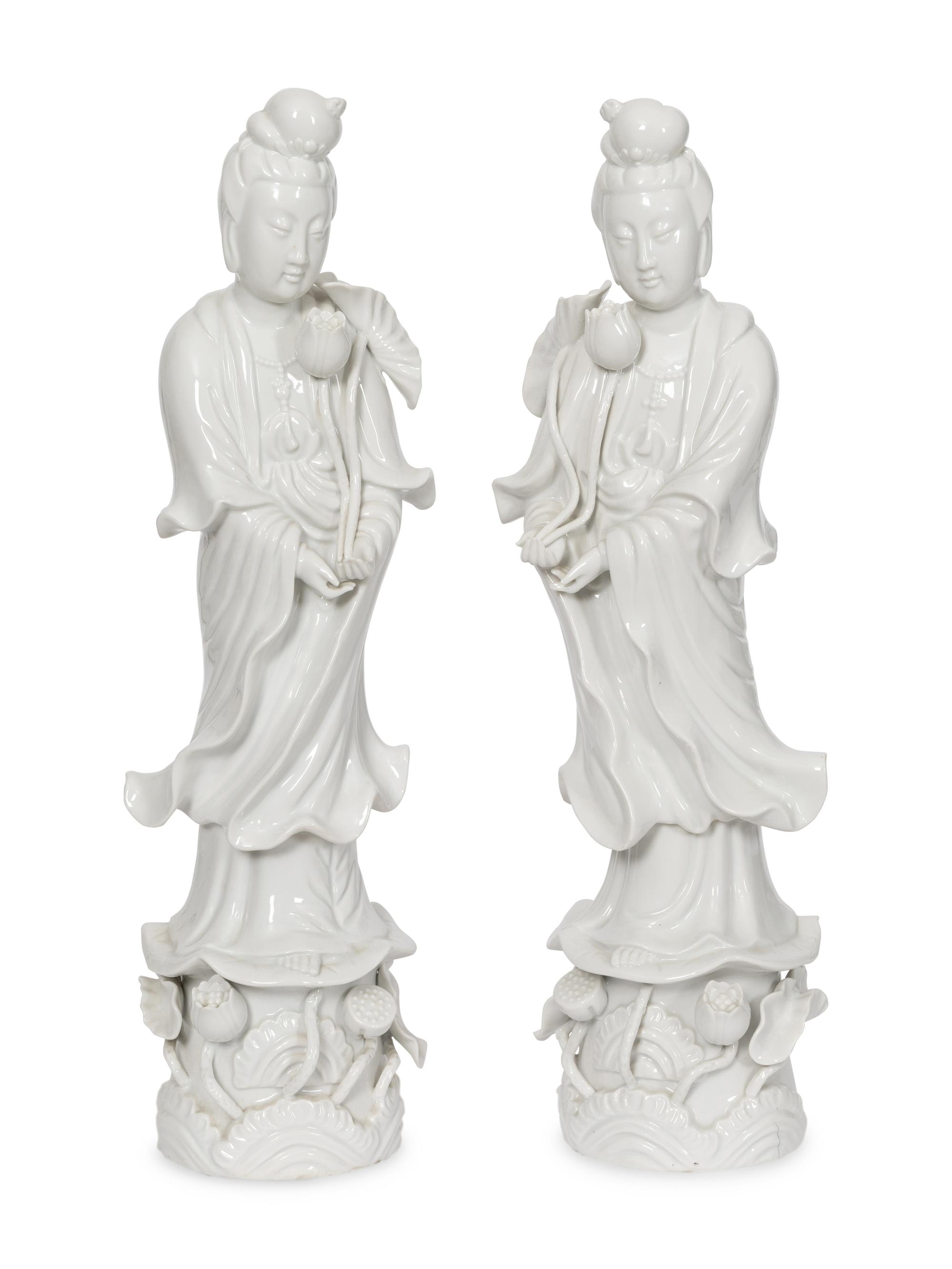 Two Pairs of Blanc-de-Chine Figures