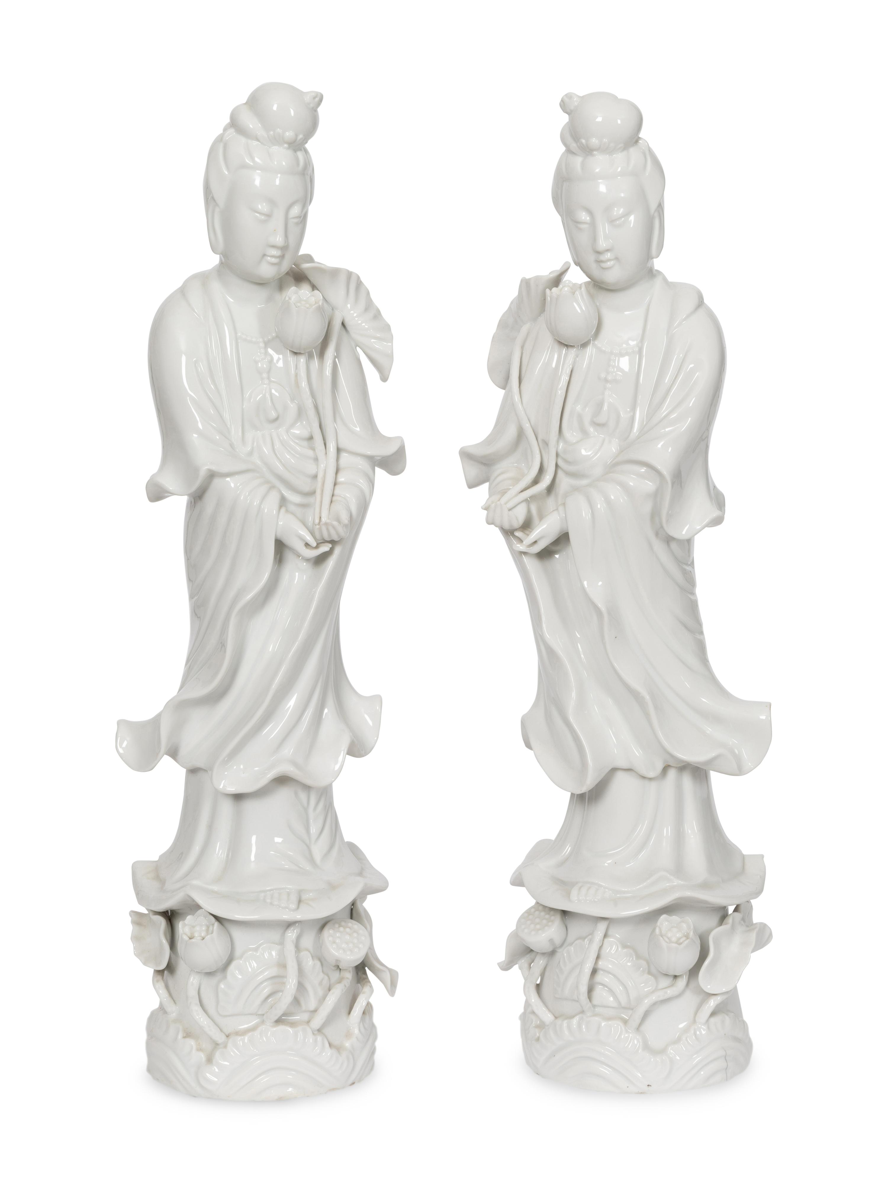 Two Pairs of Blanc-de-Chine Figures