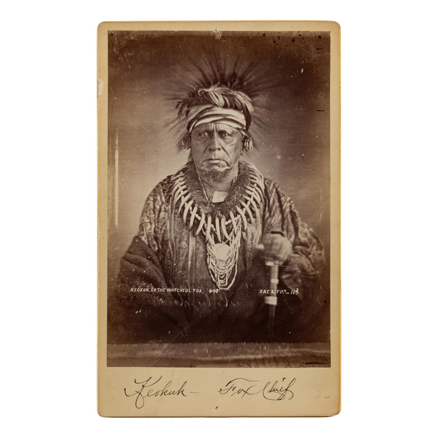 [Native American]. Boudoir card of Sac and Fox Chief Keokuk originally taken by Thomas Easterly.