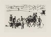 A pair of prints ( El Arrastre ; Los Cabestros retiran al Toro Manso ) from ' José Delgado: La Tauromaquia ', 1957