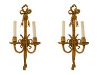 A Pair of Louis XVI Style Gilt Bronze Two-Light Sconces