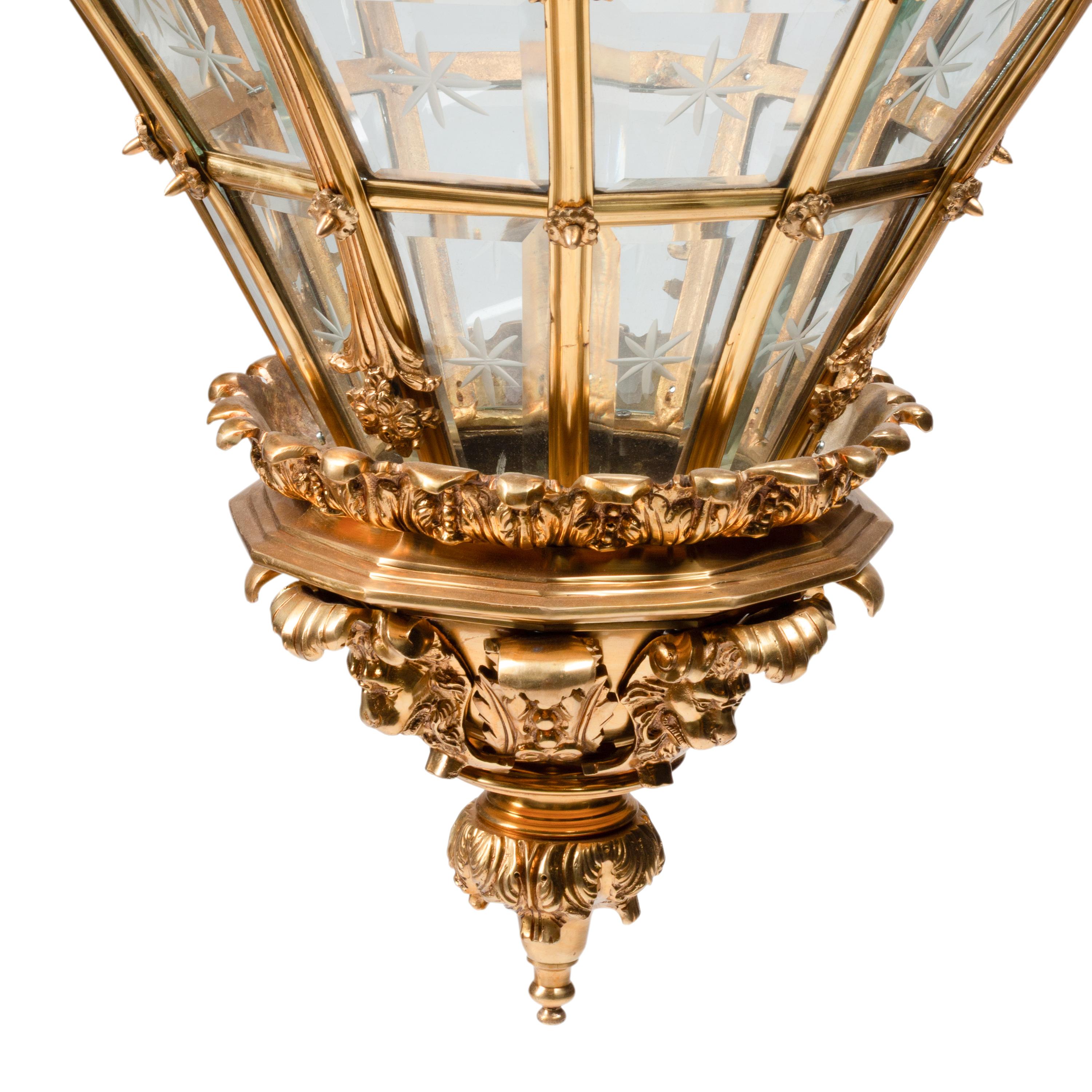 A Pair of Louis XVI Style Gilt Bronze and Glass Hall Lanterns
