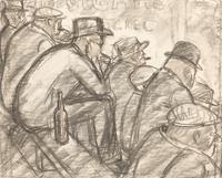 A Charcoal Drawing and a Watercolor, At the Fight, 1938 and Placing Bets, 1935