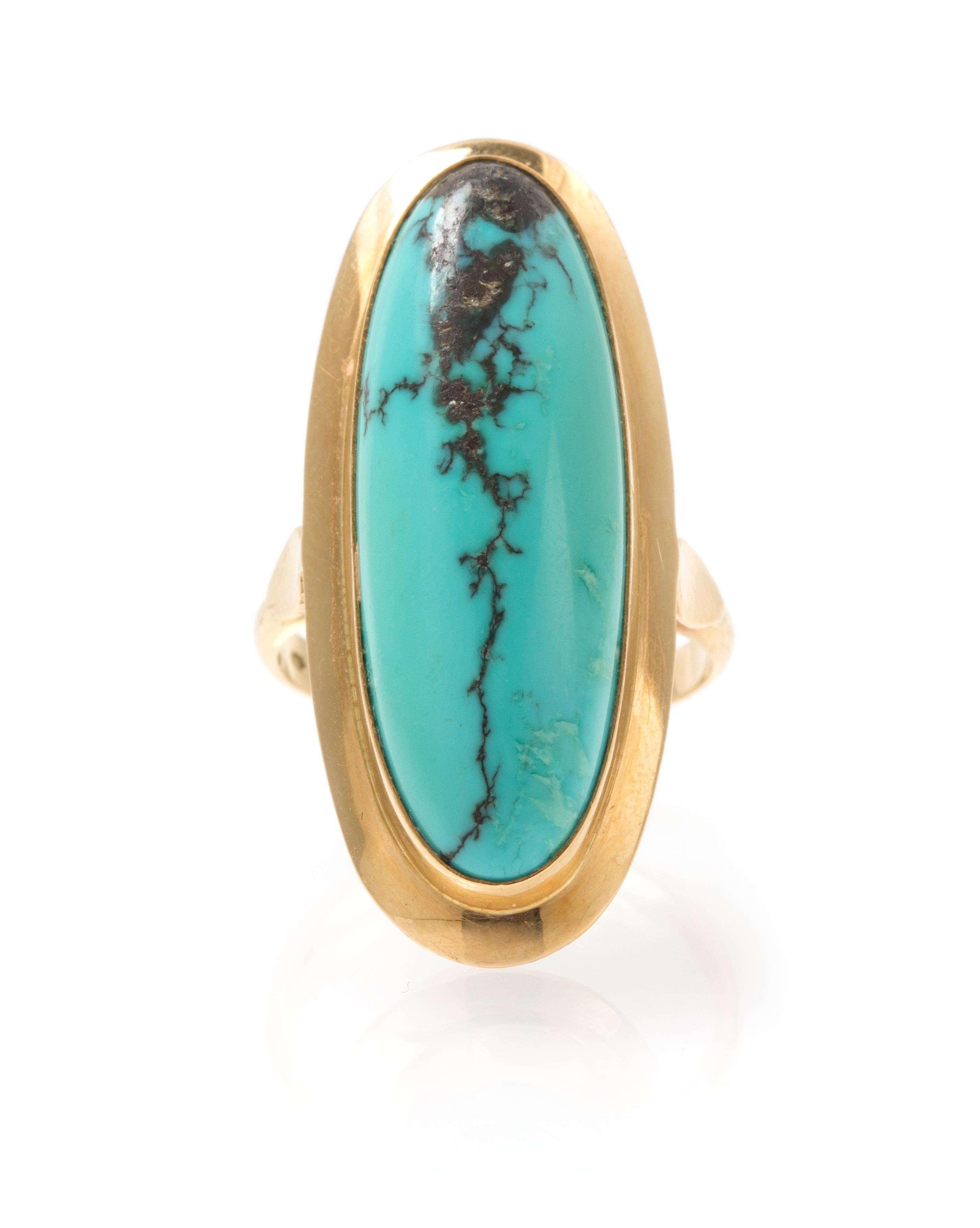 A 14 Karat Yellow Gold and Turquoise Ring, 4.40 dwts.